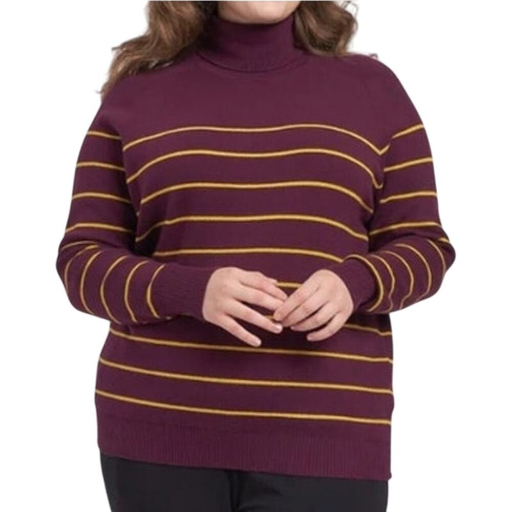 Universal Standard Eco Striped Sweater Turtleneck Striped Burgundy Yellow 18 20